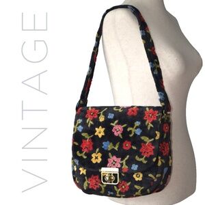 Vintage 1960s Chenille Purse Fuzzy Tapestry Handbag Floral Carpet Bag